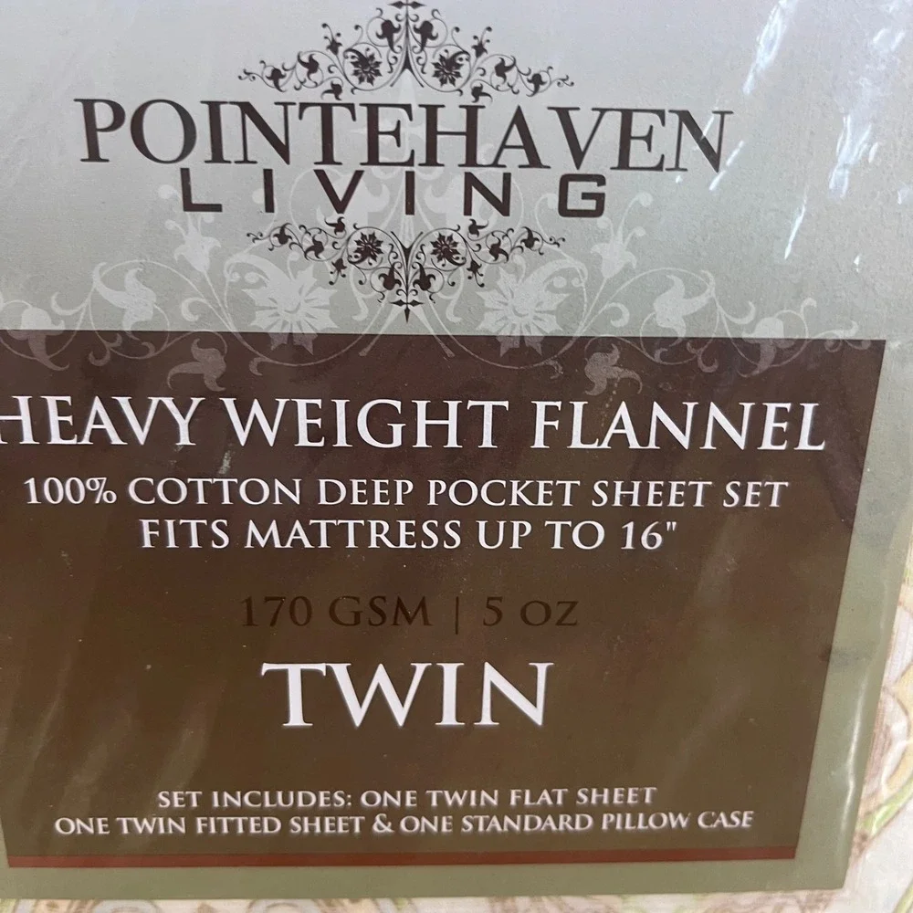 Pointehaven Living Twin Flannel Sheet Set Paisley 100% Cotton 170 GSM Green
